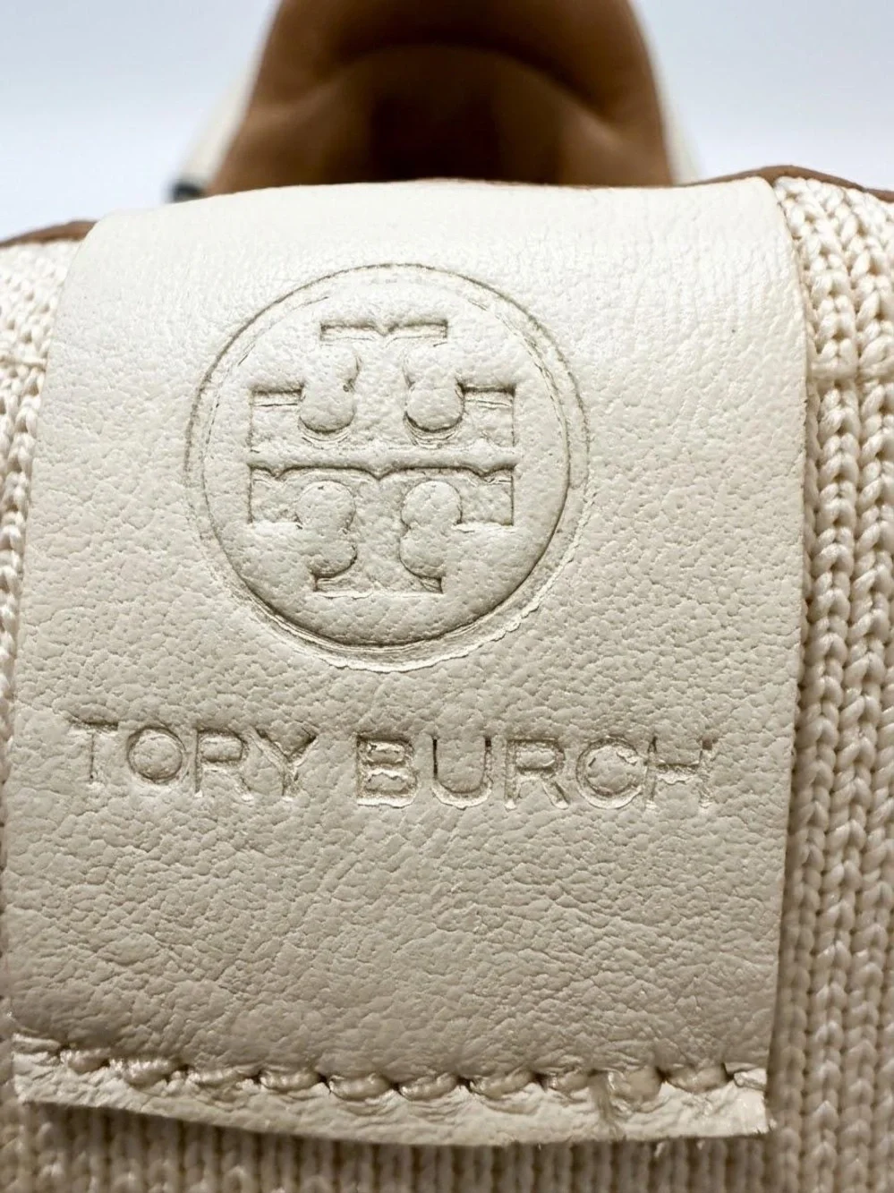Tory Burch Tan, Navy & Cream Knit Leather Low-Top Sneakers